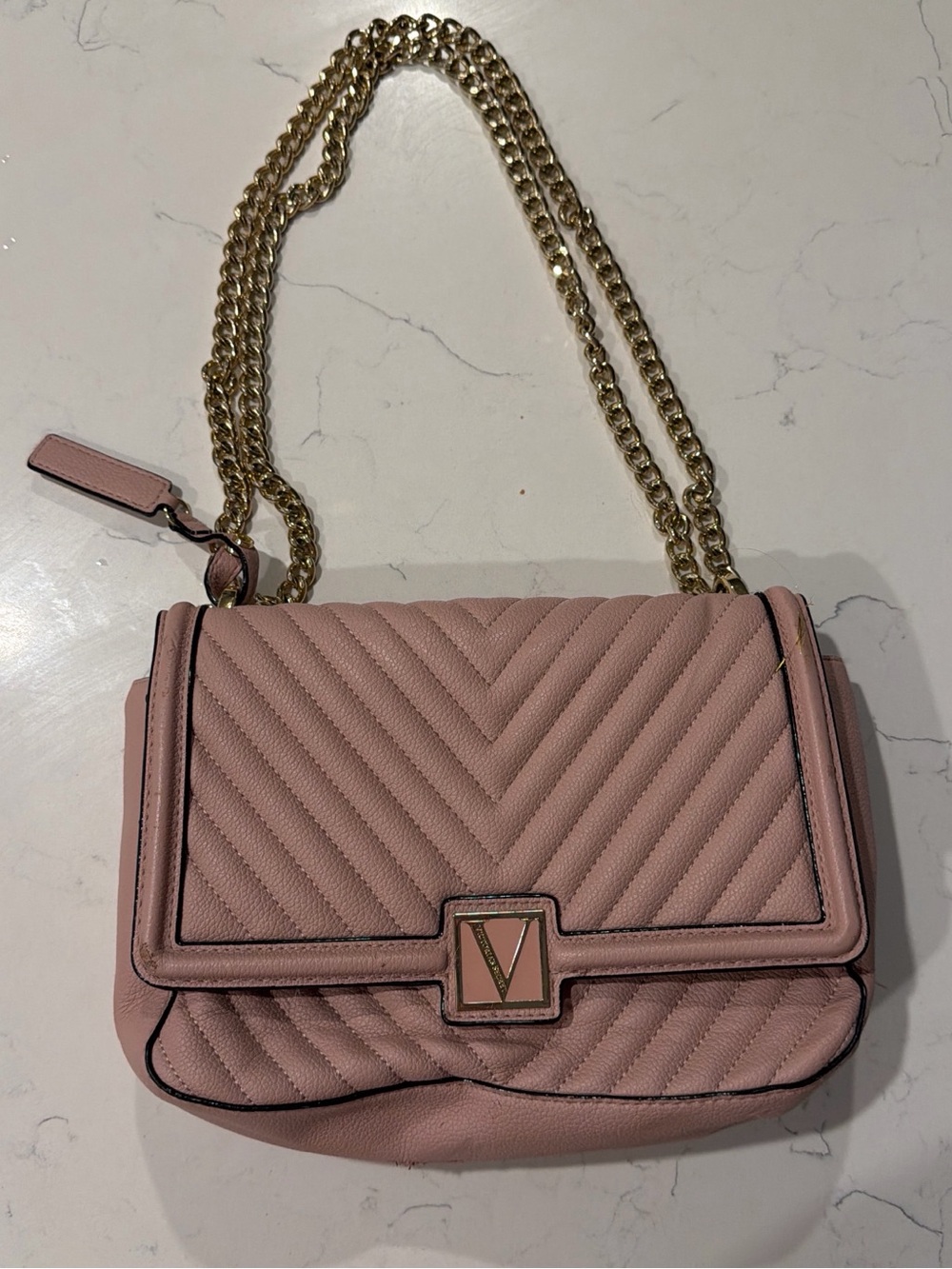 Victoria's Secret Pink Quilted Chain Shoulder Bag with Gold Hardware